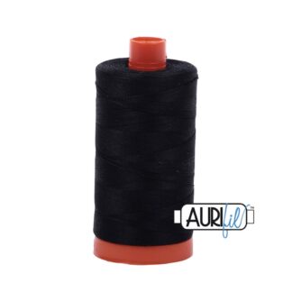Aurifil - Cotton Mako Thread - 50 wt - Large Spool - 1422 Yards - 1300m - Color 2692 - Black