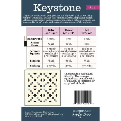 Keystone - Printed Quilt Pattern - Homemade Emily Jane