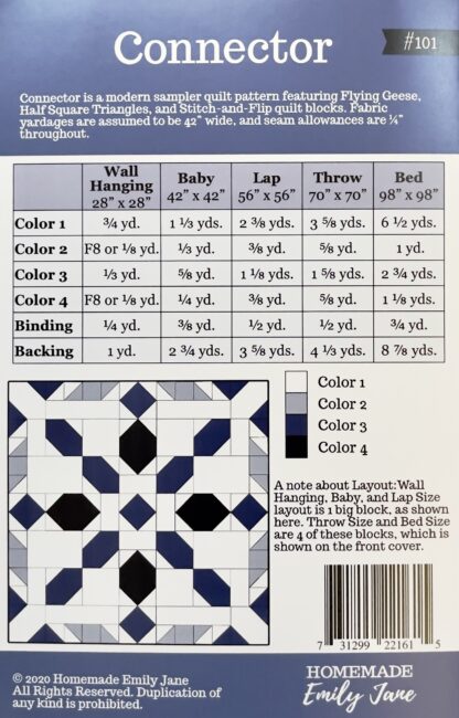 Connector - Printed Quilt Pattern - Homemade Emily Jane